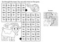 Maze or Labyrinth Game. Puzzle. Coloring Page Outline Of cartoon goat with cabbage. Farm animals. Coloring book for kids