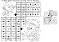 Maze or Labyrinth Game. Puzzle. Coloring Page Outline Of cartoon little chick or chicken with umbrella in the rain. Coloring book