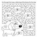 Maze or Labyrinth Game. Puzzle. Coloring Page Outline Of cartoon little dog with bone. Dachshund puppy. Coloring book for kids