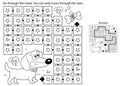 Maze or Labyrinth Game. Puzzle. Coloring Page Outline Of cartoon little dog with bone. Dachshund puppy. Coloring book for kids