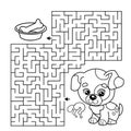 Maze or Labyrinth Game. Puzzle. Coloring Page Outline Of cartoon little dog with bone. Puppy. Coloring book for kids