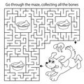 Maze or Labyrinth Game. Puzzle. Coloring Page Outline Of cartoon little dog with bone. Puppy. Coloring book for kids