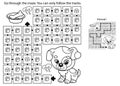 Maze or Labyrinth Game. Puzzle. Coloring Page Outline Of cartoon little dog with bone. Puppy. Coloring book for kids