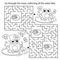 Maze or Labyrinth Game. Puzzle. Coloring Page Outline Of cartoon little frogs. Coloring book for kids