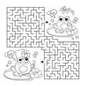 Maze or Labyrinth Game. Puzzle. Coloring Page Outline Of cartoon little frogs. Coloring book for kids