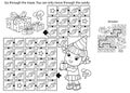 Maze or Labyrinth Game. Puzzle. Coloring Page Outline Of cartoon little girl with gifts. Birthday. Coloring book for kids Royalty Free Stock Photo