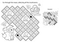 Maze or Labyrinth Game. Puzzle. Coloring Page Outline Of cartoon little hedgehog with basket of mushrooms. Coloring book for kids