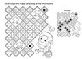 Maze or Labyrinth Game. Puzzle. Coloring Page Outline Of cartoon little hedgehog with basket of mushrooms. Coloring book for kids