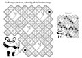 Maze or Labyrinth Game. Puzzle. Coloring Page Outline Of cartoon little panda with bamboo twigs. Coloring book for kids Royalty Free Stock Photo