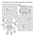 Maze or Labyrinth Game. Puzzle. Coloring Page Outline Of cartoon little robot. Coloring book for kids