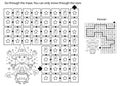 Maze or Labyrinth Game. Puzzle. Coloring Page Outline Of cartoon little witch with magical pot. Magic potion and witchcraft.