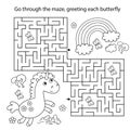Maze or Labyrinth Game. Puzzle. Coloring Page Outline Of cartoon lovely magic unicorn. Fairy tale hero. Coloring book for kids
