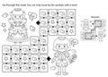 Maze or Labyrinth Game. Puzzle. Coloring Page Outline Of cartoon lovely prince with beautiful princess. Cinderella. Fairy tale. Royalty Free Stock Photo