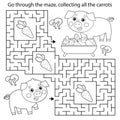 Maze or Labyrinth Game. Puzzle. Coloring Page Outline Of cartoon pig or swine with little piglet. Farm animals with their cubs.