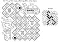 Maze or Labyrinth Game. Puzzle. Coloring Page Outline Of cartoon policeman with car. Profession - police. Coloring book for kids