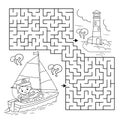 Maze or Labyrinth Game. Puzzle. Coloring Page Outline Of cartoon sail ship with sailor. Profession. Coloring book for kids.