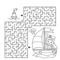 Maze or Labyrinth Game. Puzzle. Coloring Page Outline Of cartoon sail ship with sailor. Profession. Coloring book for kids.