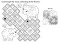 Maze or Labyrinth Game. Puzzle. Coloring Page Outline Of cartoon sheep with little lamb. Farm animals with their cubs. Coloring