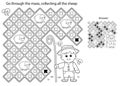 Maze or Labyrinth Game. Puzzle. Coloring Page Outline Of cartoon shepherd with flock of sheep. Farm animals. Coloring book for Royalty Free Stock Photo