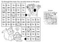 Maze or Labyrinth Game. Puzzle. Coloring Page Outline Of cartoon squirrel with basket of mushrooms. Tree hollow. Coloring book for