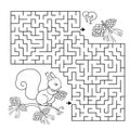 Maze or Labyrinth Game. Puzzle. Coloring Page Outline Of cartoon squirrel with fir cones. Coloring book for kids