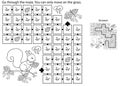 Maze or Labyrinth Game. Puzzle. Coloring Page Outline Of cartoon squirrel with fir cones. Coloring book for kids