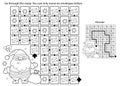 Maze or Labyrinth Game. Puzzle. Coloring Page Outline Of Santa Claus with gifts bag and Christmas tree. New year. Christmas. Royalty Free Stock Photo