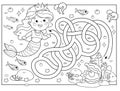 Maze or Labyrinth Game. Puzzle. Tangled road. Coloring Page Outline Of cartoon beautiful little mermaid. Marine princess.