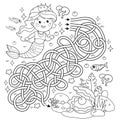 Maze or Labyrinth Game. Puzzle. Tangled road. Coloring Page Outline Of cartoon beautiful little mermaid. Marine princess.