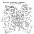 Maze or Labyrinth Game. Puzzle. Tangled road. Coloring Page Outline Of cartoon children with toys. Coloring book for kids Royalty Free Stock Photo