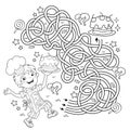 Maze or Labyrinth Game. Puzzle. Tangled road. Coloring Page Outline Of cartoon fun boy chef with cake. Little cook or scullion. Royalty Free Stock Photo