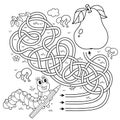 Maze or Labyrinth Game. Puzzle. Tangled road. Coloring Page Outline Of cartoon fun caterpillar with pear. Coloring book for kids
