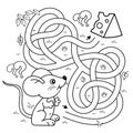 Maze or Labyrinth Game. Puzzle. Tangled road. Coloring Page Outline Of cartoon fun mouse with cheese. Coloring book for kids Royalty Free Stock Photo