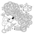 Maze or Labyrinth Game. Puzzle. Tangled road. Coloring Page Outline Of cartoon fun mouse with cheese. Coloring book for kids Royalty Free Stock Photo