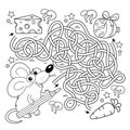 Maze or Labyrinth Game. Puzzle. Tangled road. Coloring Page Outline Of cartoon fun mouse with pencil. Coloring book for kids Royalty Free Stock Photo