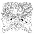 Maze or Labyrinth Game. Puzzle. Tangled road. Coloring Page Outline Of cartoon fun mouses or mice with cheese. Coloring book for Royalty Free Stock Photo