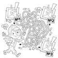 Maze or Labyrinth Game. Puzzle. Tangled road. Coloring Page Outline Of cartoon girl detective with loupe. Young Sherlock Holmes.