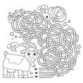 Maze or Labyrinth Game. Puzzle. Tangled road. Coloring Page Outline Of cartoon goat with cabbage. Farm animals. Coloring book for