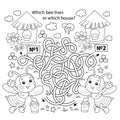 Maze or Labyrinth Game. Puzzle. Tangled road. Coloring Page Outline Of cartoon little bees with bucket of honey. Coloring book for