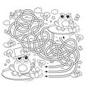 Maze or Labyrinth Game. Puzzle. Tangled road. Coloring Page Outline Of cartoon little frogs. Coloring book for kids