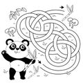 Maze or Labyrinth Game. Puzzle. Tangled road. Coloring Page Outline Of cartoon little panda with bamboo twigs. Coloring book for Royalty Free Stock Photo