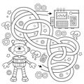 Maze or Labyrinth Game. Puzzle. Tangled road. Coloring Page Outline Of cartoon little robot. Coloring book for kids