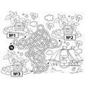 Maze or Labyrinth Game. Puzzle. Tangled road. Coloring Page Outline Of cartoon pirate ship with treasure island. Coloring book for Royalty Free Stock Photo