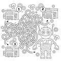 Maze or Labyrinth Game. Puzzle. Tangled road. Coloring Page Outline Of cartoon robot. Coloring book for kids