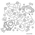 Maze or Labyrinth Game. Puzzle. Tangled Road. Coloring Page Outline Of Cartoon rocket in space. Coloring book for kids