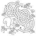 Maze or Labyrinth Game. Puzzle. Tangled road. Coloring Page Outline Of cartoon squirrel with fir cones. Coloring book for kids Royalty Free Stock Photo