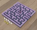 Arcade maze video game on wooden plank 3d render illustration