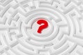 Maze or labyrinth with question mark in the center over white background, confusion or solution concept Royalty Free Stock Photo