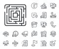 Maze line icon. Labyrinth game sign. Plane, supply chain and place location. Vector