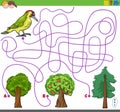 Maze lines game with woodpecker and trees